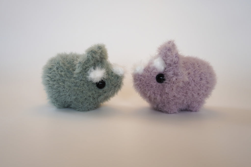 Fuzzy Mini Triceratops - Handmade Crochet Plushie